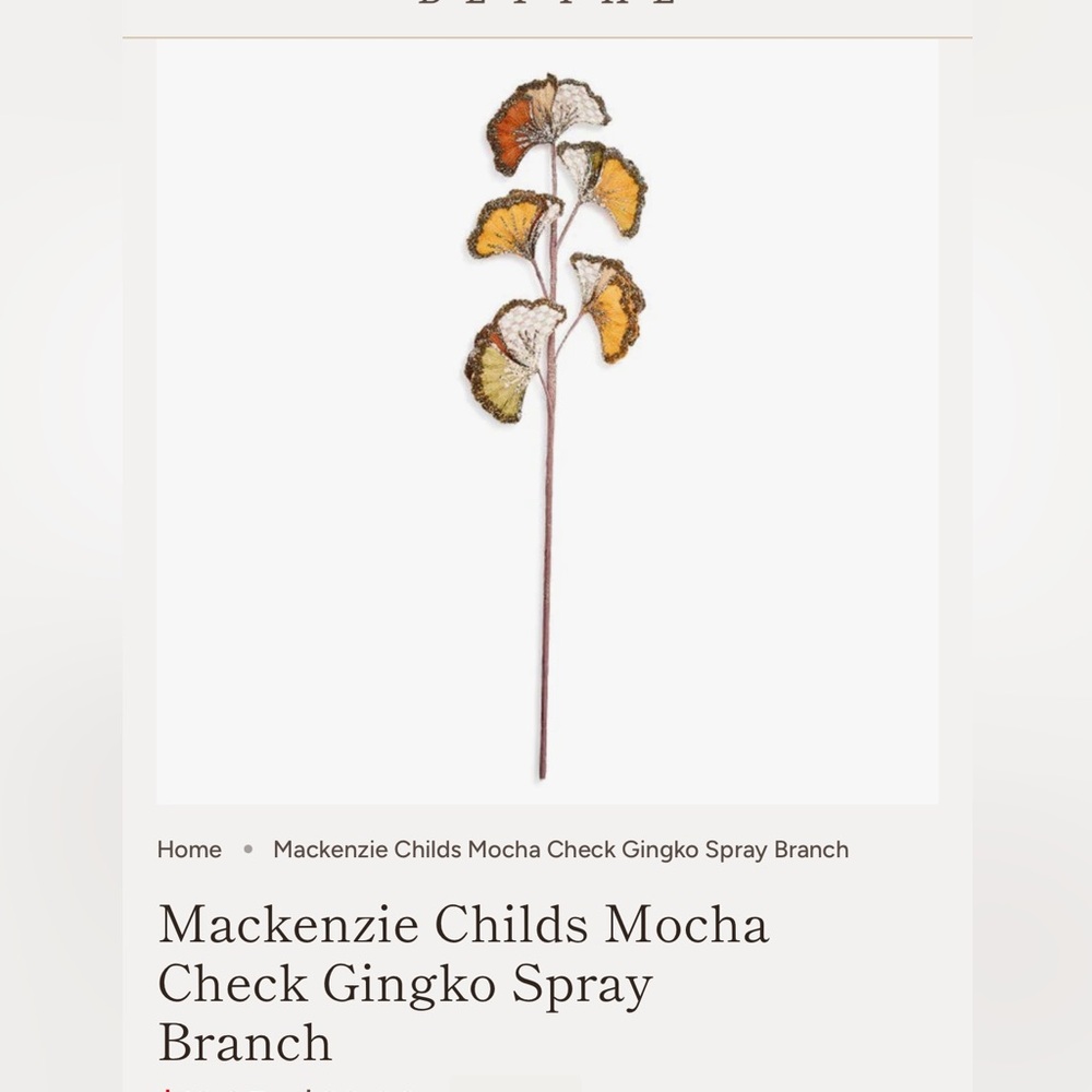 🌼🤎 NWT MACKENZIE CHILDS - MOCHA CHECK GINGKO SPRAY BRANCHES - SET OF 3 🤎🌼